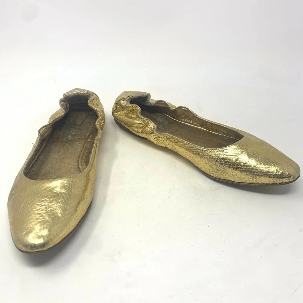 Dolce & Gabbana Gold Metallic Snakeskin Flats - Picture 4 of 10